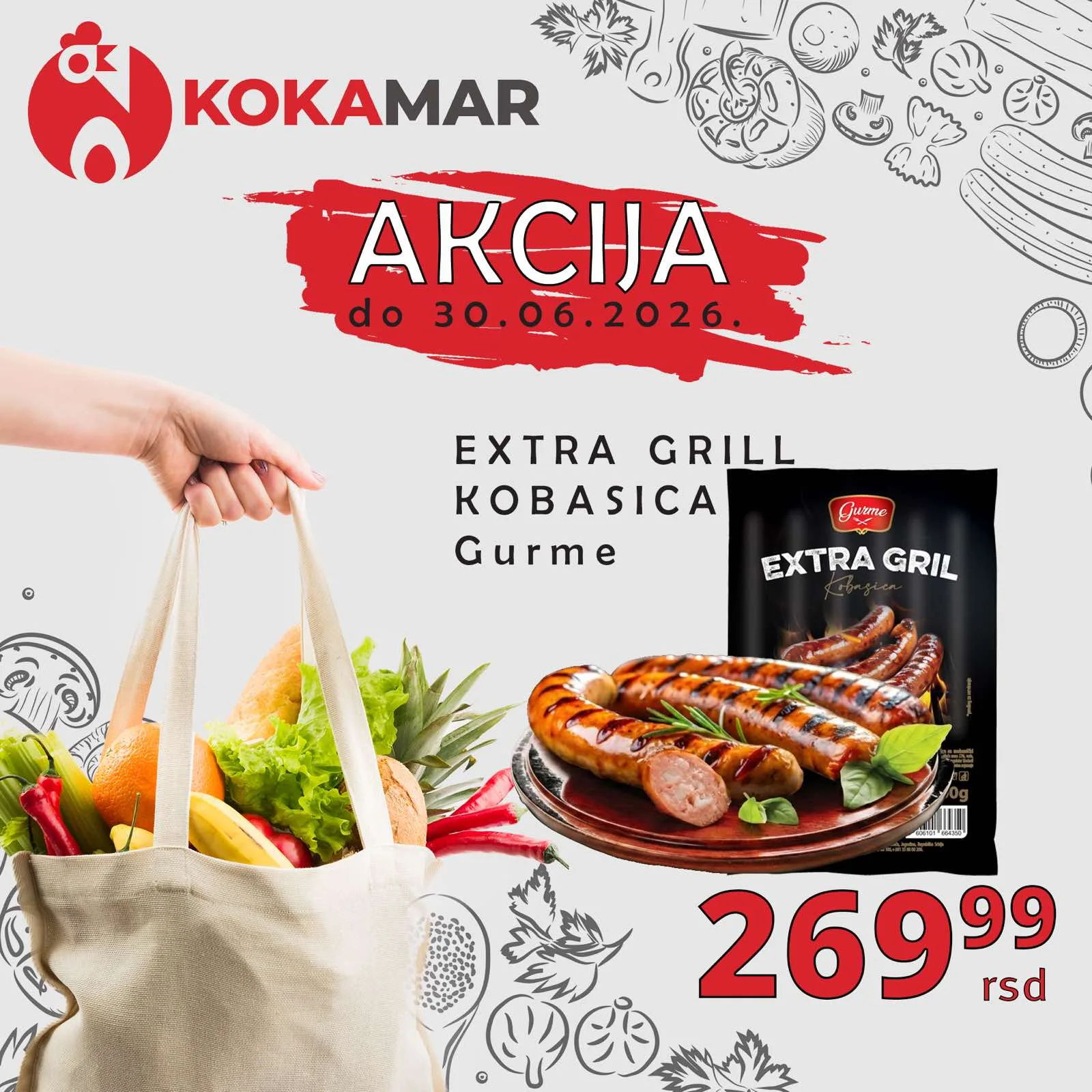 Gurme Extra Grill kobasica akcija — 269,99 rsd u Kokamar marketima do 30.06.2026.