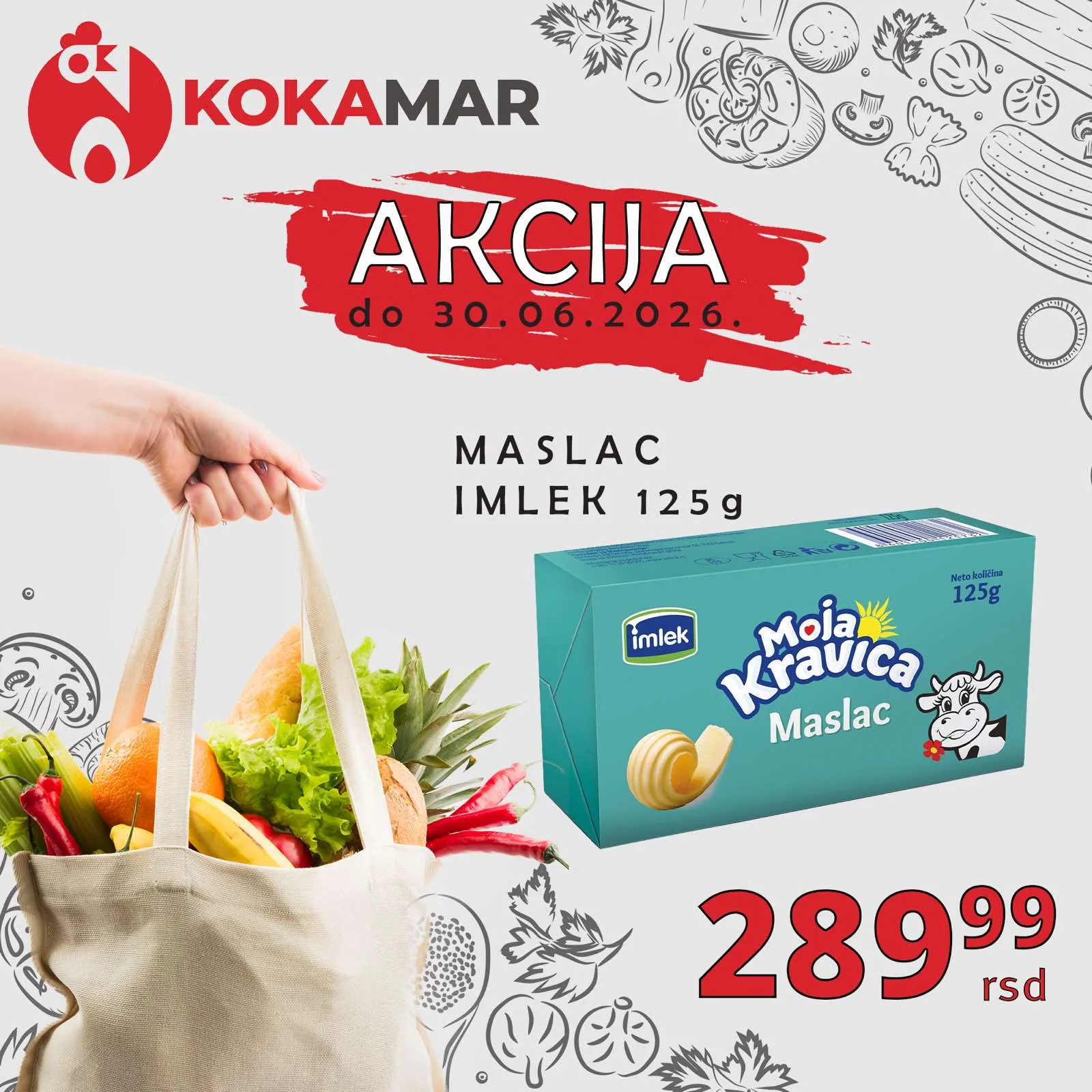 Imlek Moja Kravica maslac 125g akcija — 289,99 rsd u Kokamar marketima do 30.06.2026.